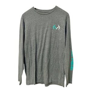 REALTREE‎ Men's Long Sleeve T-Shirt Gray Logo Graphic Size Large Cotton Blend